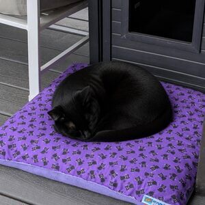 Double Sided Pet Bed – Black Cat Cotton, Lavender Fleece (20 x 22)